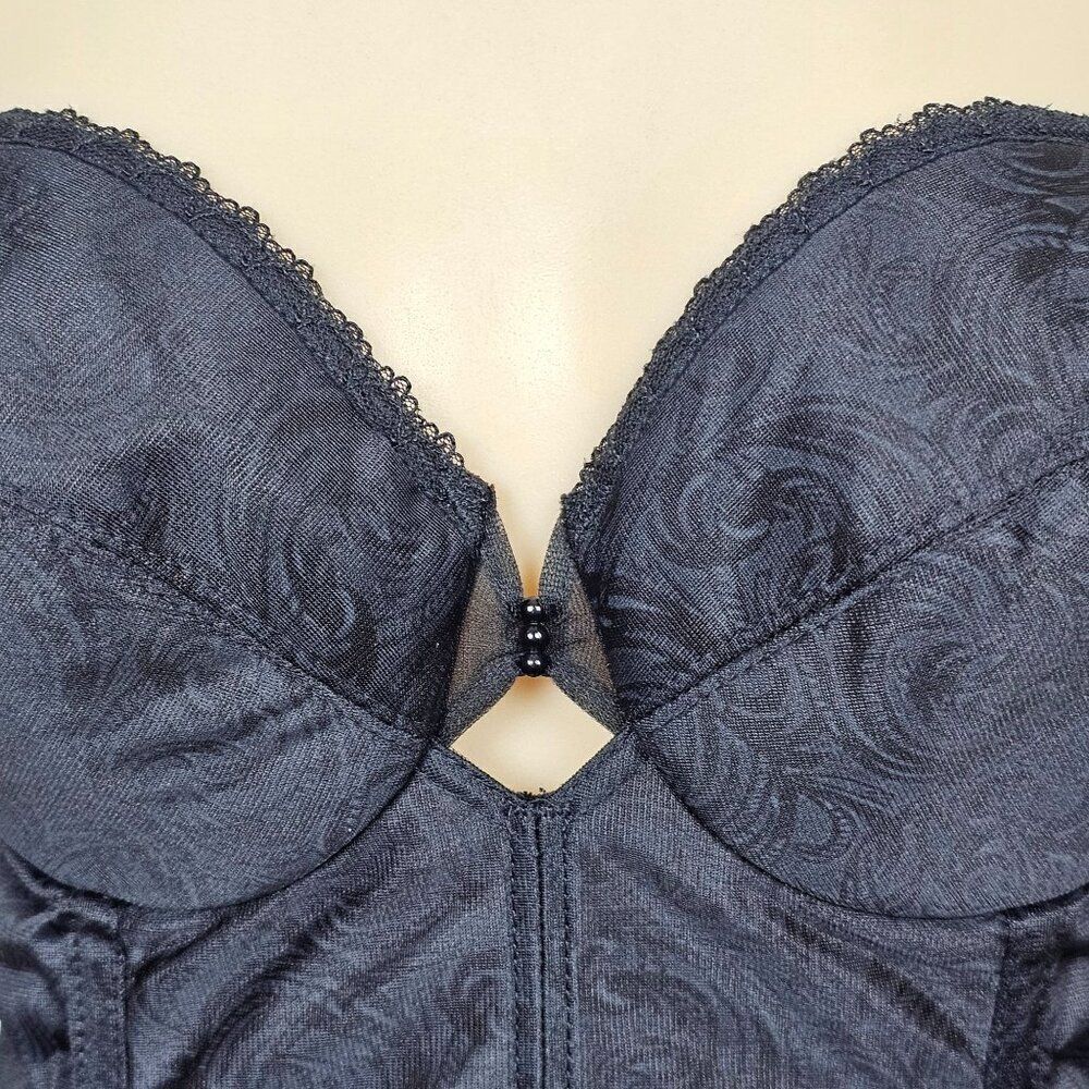Vtg Sophistique By Smoothie Black Bustier Long Line Bra Boning Floral Lace 36B - Picture 5 of 15